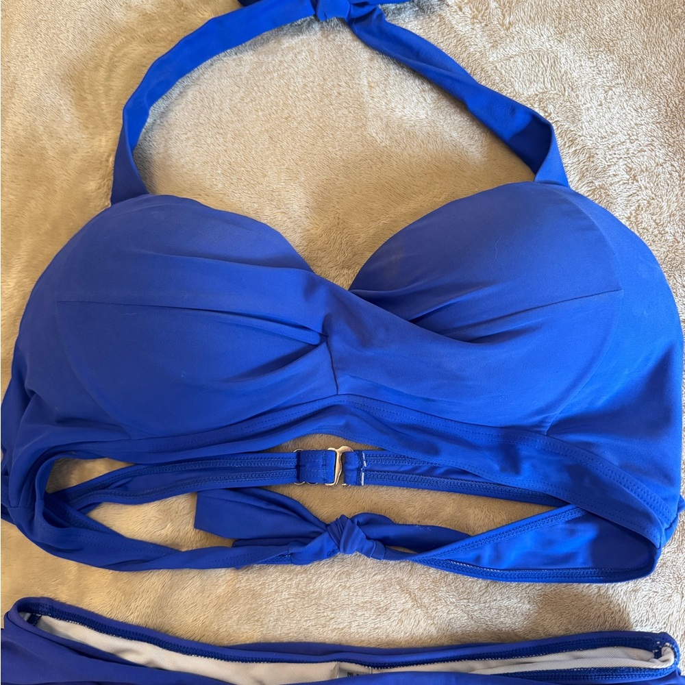 Blue Women's Swim Suit Bikini Top and Full Coverage High-Waisted Bottoms size XL